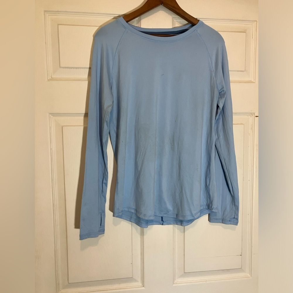 Champion, athletic shirt, long sleeve, light blue, excellent condition, medium